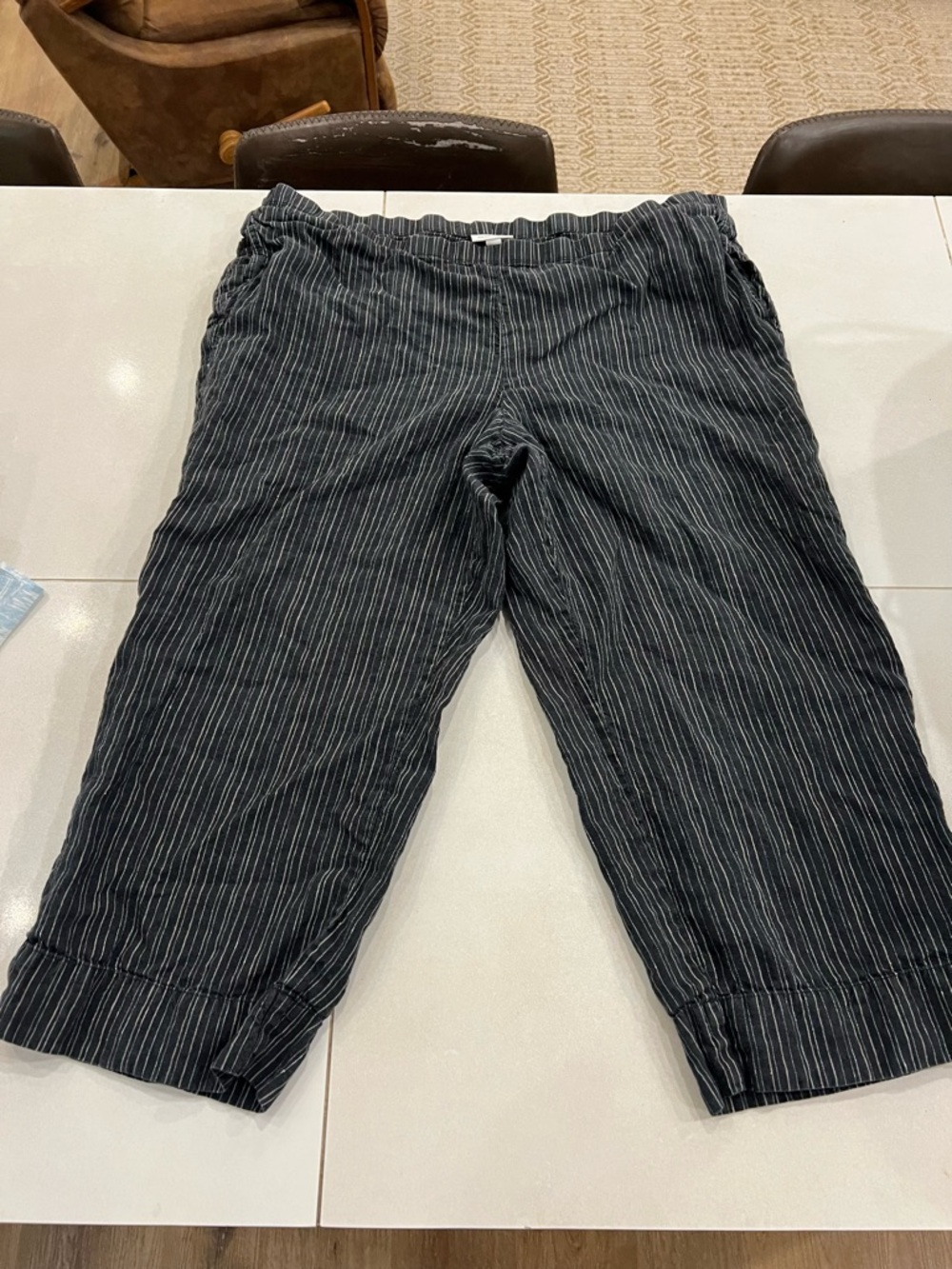 J Jill Linen Pinstripe Pants Cropped  XL Missy Black White
